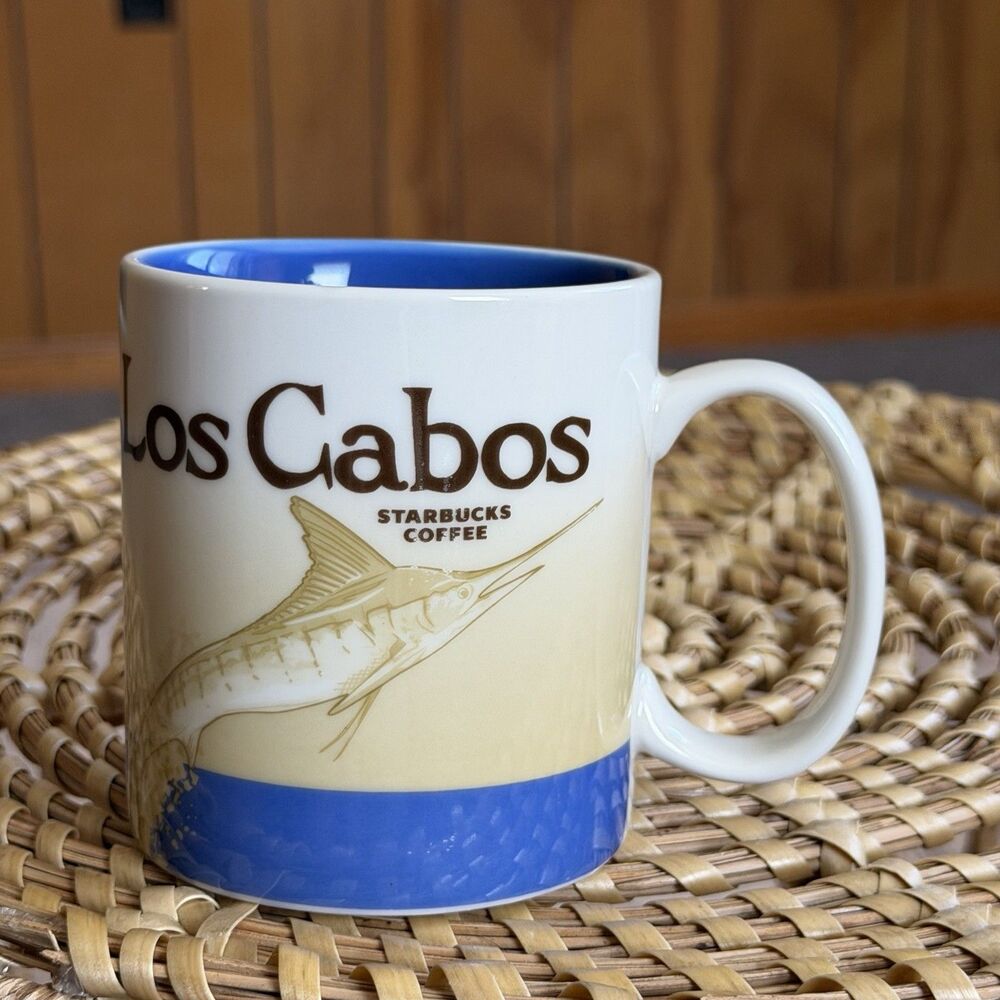 Starbucks Coffee Los Cabos Collector Series Coffee Mug Cup 16 Oz Blue Interior
